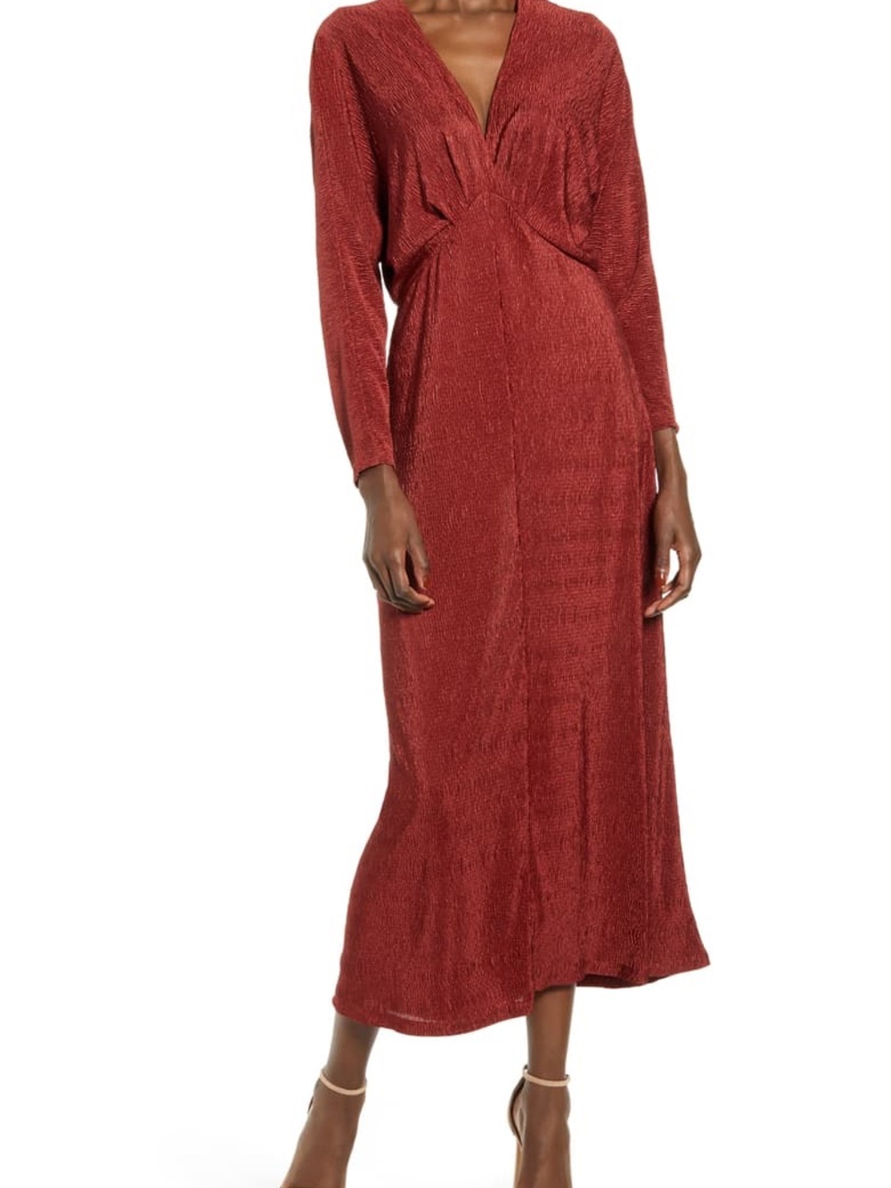 All in Favor Maroon Crepe Midi Dress